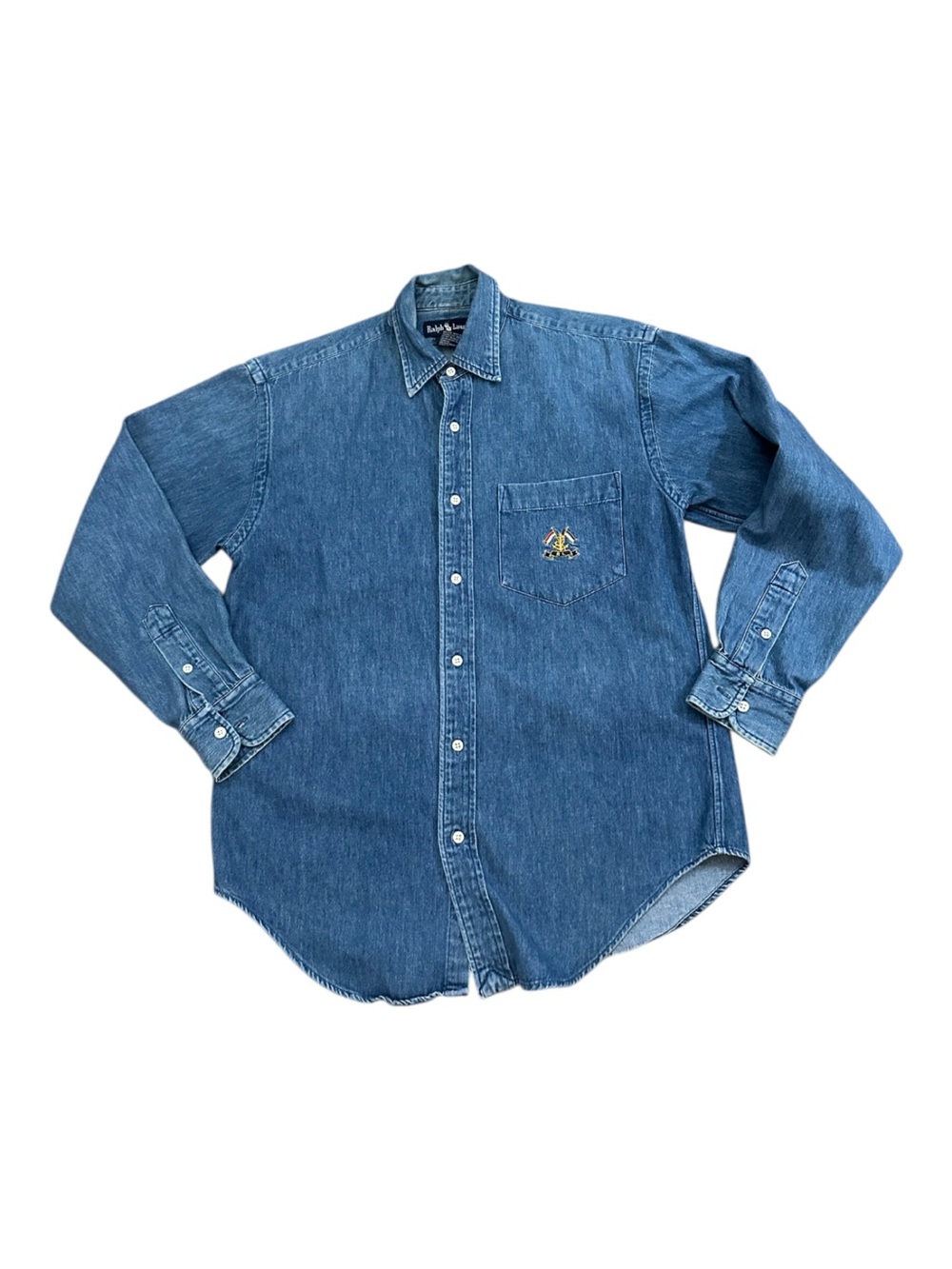 Ralph Lauren Denim Button-Down Shirt in Blue with Embroidered Pony